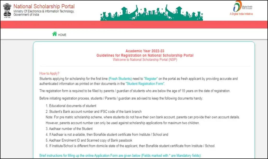 New Registration” on Scholarship Portal