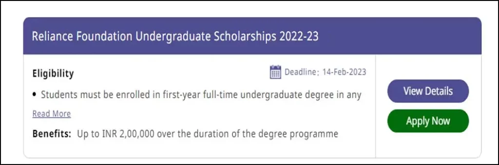 Reliance Foundation Under graduate Scholarships 2022-23