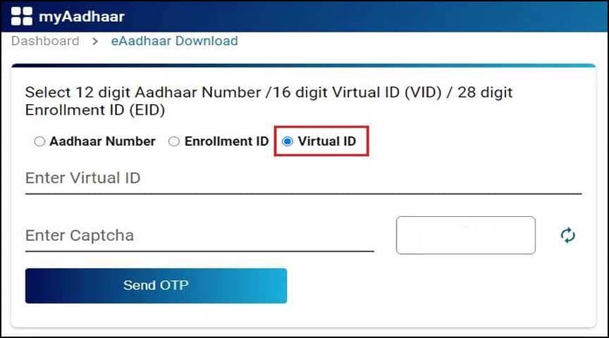 download aadhaar by virtual id(vid)
