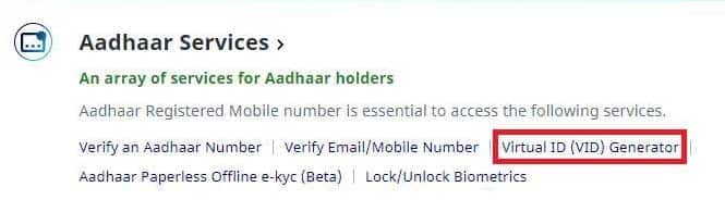 Aadhar Services | VID 