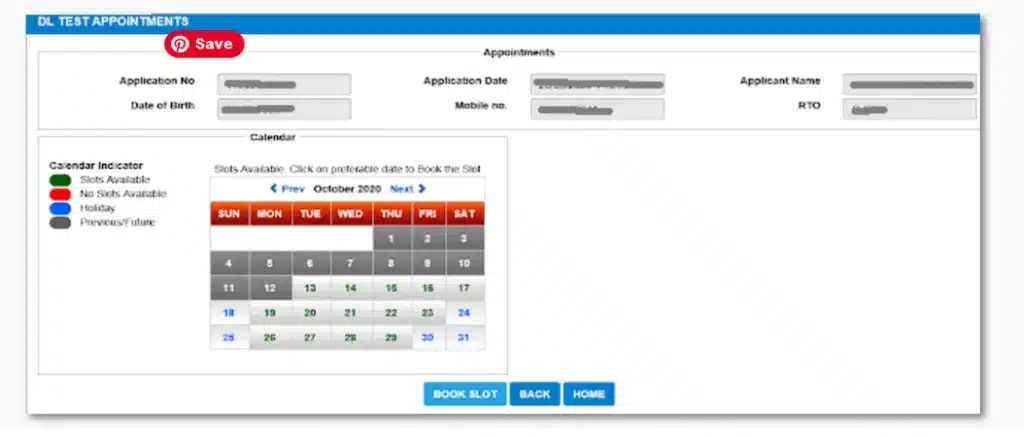 slot booking for driving licence parivahan
